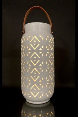  LARGE GEOMETRIC PATTERN PRE-LIT CERAMIC LANTERN  [571267]